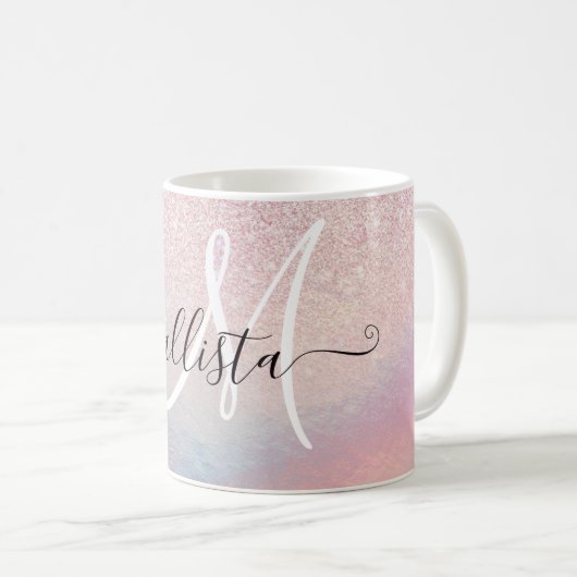 Chic Pink Glitzer Iridescent Holographic Gradient Kaffeetasse (VorderseiteRechts)