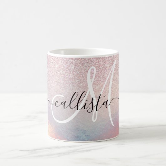 Chic Pink Glitzer Iridescent Holographic Gradient Kaffeetasse (Mittel)