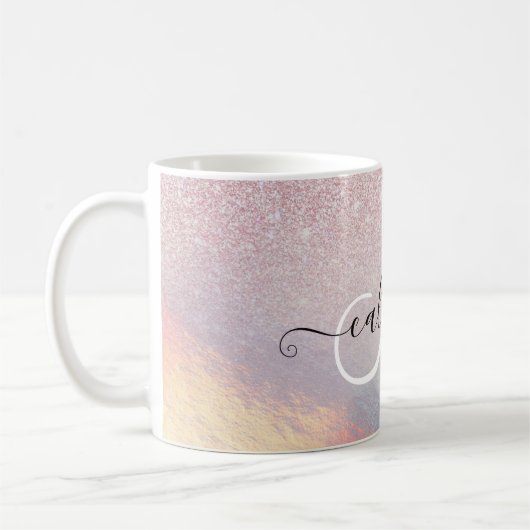 Chic Pink Glitzer Iridescent Holographic Gradient Kaffeetasse (Links)