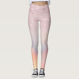 Chic Pink Glitzer Iridescent Holographic Gradient Leggings