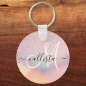 Chic Pink Glitzer Iridescent Holographic Gradient Schlüsselanhänger (Vorderseite)