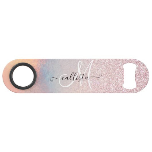 Chic Pink Glitzer Iridescent Holographic Gradient Speed Flaschenöffner (Vorderseite (Horizontal))