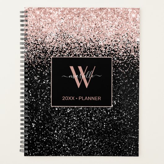 Chic Pink Glitzer Monogram Name 2022 Planer (Vorderseite)