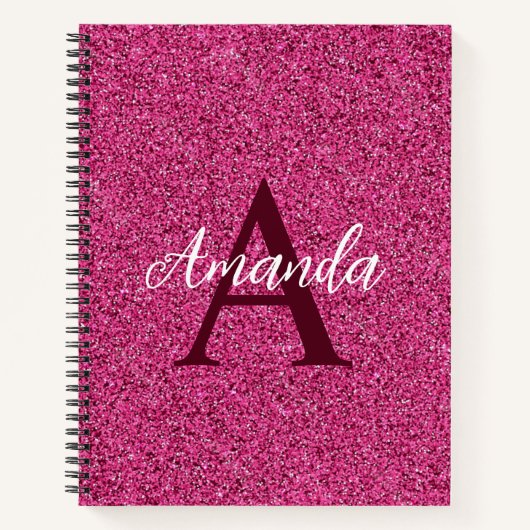 Chic Pink Glitzer Monogram Name Notizblock (Vorderseite)