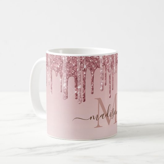 Chic pink Glitzer Monogram OtterBox iPhone Case Co Kaffeetasse (Vorderseite Links)