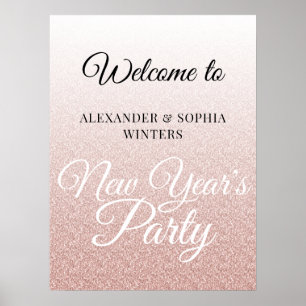 Chic Pink Glitzer New Years Party Willkommen Poster