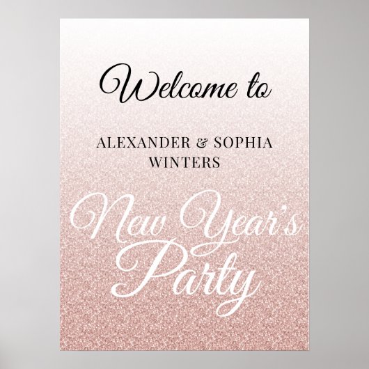 Chic Pink Glitzer New Years Party Willkommen Poster (Vorne)