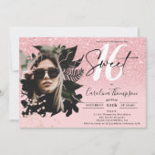 Chic pink Glitzer ombre blumengeschmücktes Foto Sw Einladung (Vorderseite)