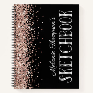 Chic Pink Glitzer Personalisiert Name Sketchbook Notizblock