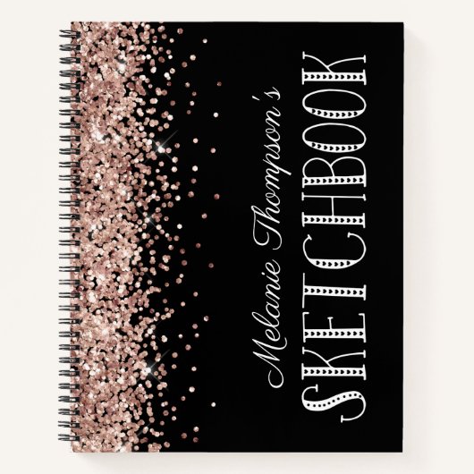 Chic Pink Glitzer Personalisiert Name Sketchbook Notizblock (Vorderseite)