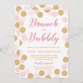 Chic Pink Glitzer polka dot brunch und blubbly Einladung (Vorne/Hinten)