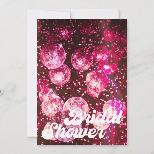 Chic Pink Glitzer Retro Disco Ball Brautparty Einladung (Vorderseite)