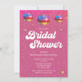 Chic Pink Glitzer Retro Disco Ball Brautparty Einladung (Rückseite)