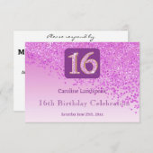 Chic Pink Glitzer, sechzehn Geburtstag UAWG RSVP Karte (Vorne/Hinten)