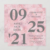 Chic Pink Glitzer Sparkle Moderne Save the Date Einladung (Vorne/Hinten)