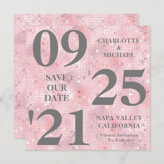 Chic Pink Glitzer Sparkle Moderne Save the Date Einladung (Vorne/Hinten)