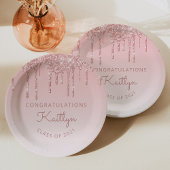 Chic Pink Glitzer Tropfen Graduation Party Pappteller