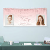 Chic Pink Glitzer Tropfen Zwei Foto Abschluss Banner (Messe)
