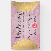 Chic Pink Glitzer und Gold Floral Wedding Banner (Vertikal)