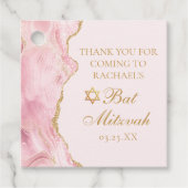 Chic Pink Gold Agate Bat Mitzvah Custom Party Geschenkanhänger (Vorderseite)