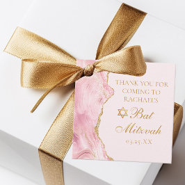Chic Pink Gold Agate Bat Mitzvah Custom Party Geschenkanhänger