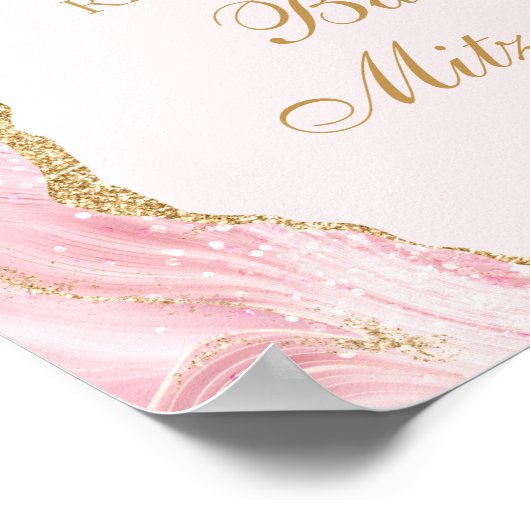 Chic Pink Gold Agate Bat Mitzvah Custom Party Poster (Ecke)