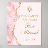 Chic Pink Gold Agate Bat Mitzvah Custom Party Poster (Vorne)