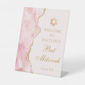 Chic Pink Gold Agate Bat Mitzvah Custom Party Sockelschild (Vorderseite)