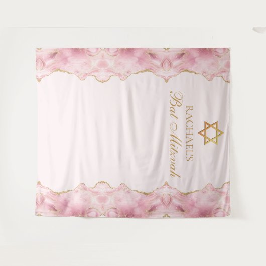 Chic Pink Gold Agate Bat Mitzvah Custom Party Wandteppich (Vorderseite (Horizontal))