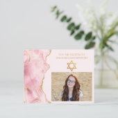 Chic Pink Gold Agate Bat Mitzvah Foto Party Postkarte (Stehend Vorderseite)