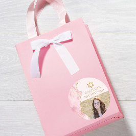 Chic Pink Gold Agate Bat Mitzvah Foto Party Runder Aufkleber