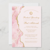 Chic Pink Gold Agate Bat Mitzvah Party Custom Einladung (Vorderseite)