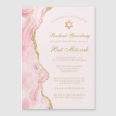 Chic Pink Gold Agate Bat Mitzvah Party Custom Magneteinladung (Vorderseite)