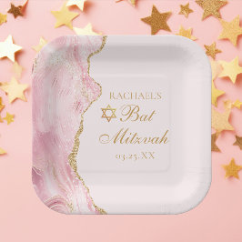 Chic Pink Gold Agate Bat Mitzvah Party Custom Pappteller