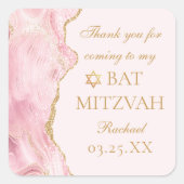 Chic Pink Gold Agate Bat Mitzvah Party Custom Quadratischer Aufkleber (Vorderseite)