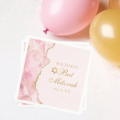 Chic Pink Gold Agate Bat Mitzvah Party Custom Serviette