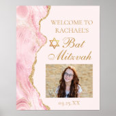 Chic Pink Gold Agate Bat Mitzvah Party Foto Poster (Vorne)