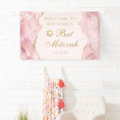 Chic Pink Gold Agate Custom Bat Mitzvah Party Banner (Insitu)