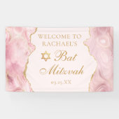 Chic Pink Gold Agate Custom Bat Mitzvah Party Banner (Horizontal)