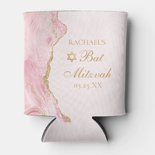 Chic Pink Gold Agate Custom Bat Mitzvah Party Dosenkühler (Vorderseite)