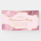 Chic Pink Gold Agate Custom Retirement Party Banner (Horizontal)