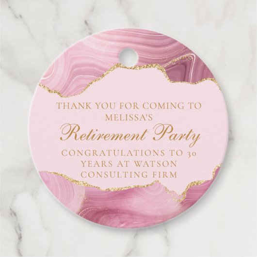 Chic Pink Gold Agate Custom Retirement Party Geschenkanhänger (Vorderseite)