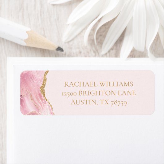 Chic Pink Gold Agate Rücksendeadresse (Insitu)