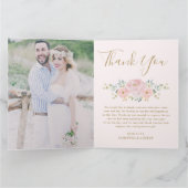 Chic Pink Gold Blumengrün Blumen Hochzeitsgrat Fot Dankeskarte (Innenseite)