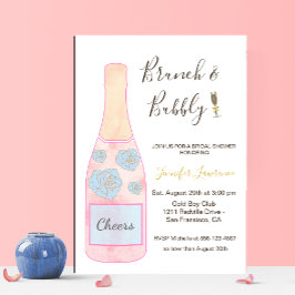 Chic Pink Gold Brunch and Bubbly Champagne Bottle Einladung