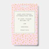 Chic Pink Gold Dot Mitarbeiter Foto ID Corporate  Ausweis (Rückseite)