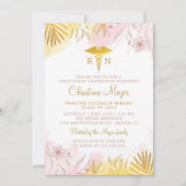 Chic Pink Gold Floral RN Pflege Abschluss Foto Einladung (Vorderseite)