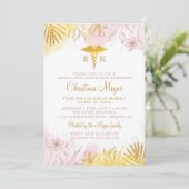 Chic Pink Gold Floral RN Pflege Abschluss Foto Einladung (Stehend Vorderseite)