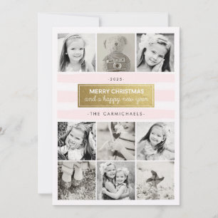 Chic Pink Gold Foto Collage Urlaubskarte Feiertagskarte