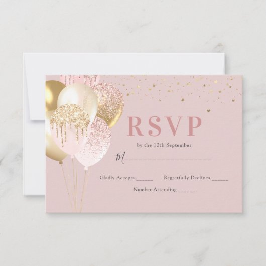Chic Pink & Gold Geburtstagsparty RSVP Karte (Vorderseite)